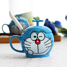 Load image into Gallery viewer, New Doraemon Cat Coffee Mug Cup With Lid Cartoon Tea Milk Ceramic Drinkware With Spoon Creative Friend Gift