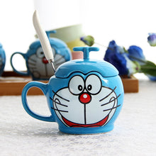Load image into Gallery viewer, New Doraemon Cat Coffee Mug Cup With Lid Cartoon Tea Milk Ceramic Drinkware With Spoon Creative Friend Gift