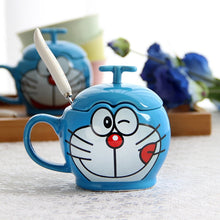 Load image into Gallery viewer, New Doraemon Cat Coffee Mug Cup With Lid Cartoon Tea Milk Ceramic Drinkware With Spoon Creative Friend Gift